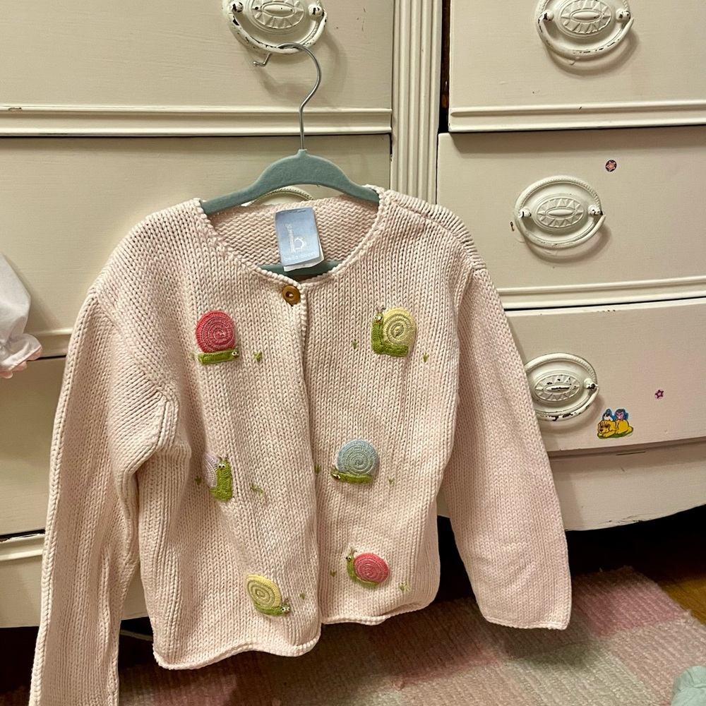 bella bliss Pink Knit Cardigan with Pastel Snail Appliqués Size 4 Sfpf